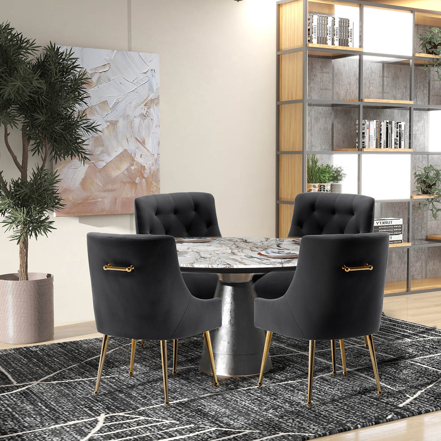 SEYNAR Modern Dining Chairs Set of 2/4/6, Upholstered Accent Chair Tufted Back Armless Chair with Back Pull