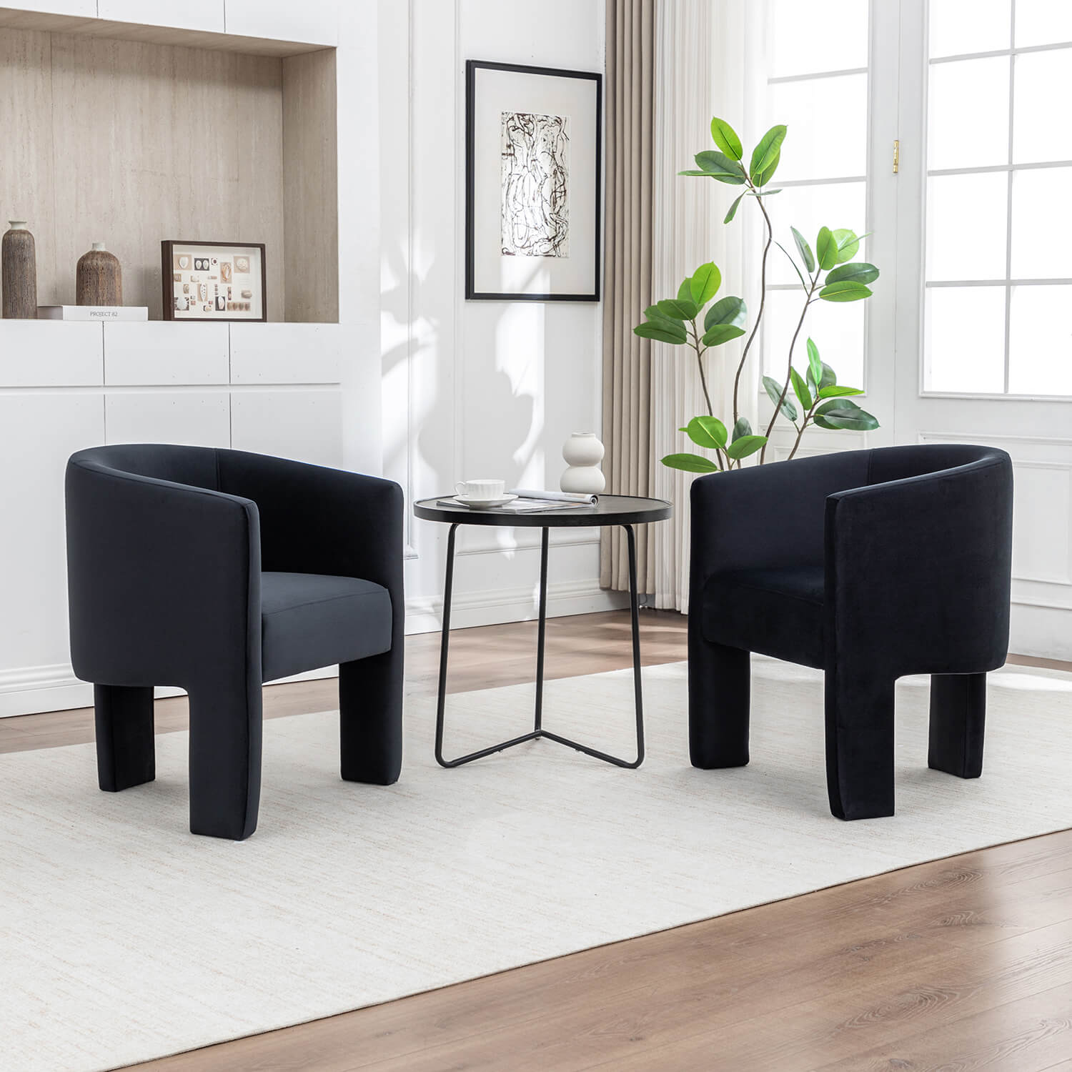 SEYNAR Modern Velvet Accent Chair, Upholstered Barrel Chair with Unique Solid Base for Living Room Soft Club Chair(Single/Set of 2/4/6)