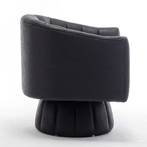 SEYNAR Mid-Century Swivel PU Leather Tufted Round Accent Barrel Chair