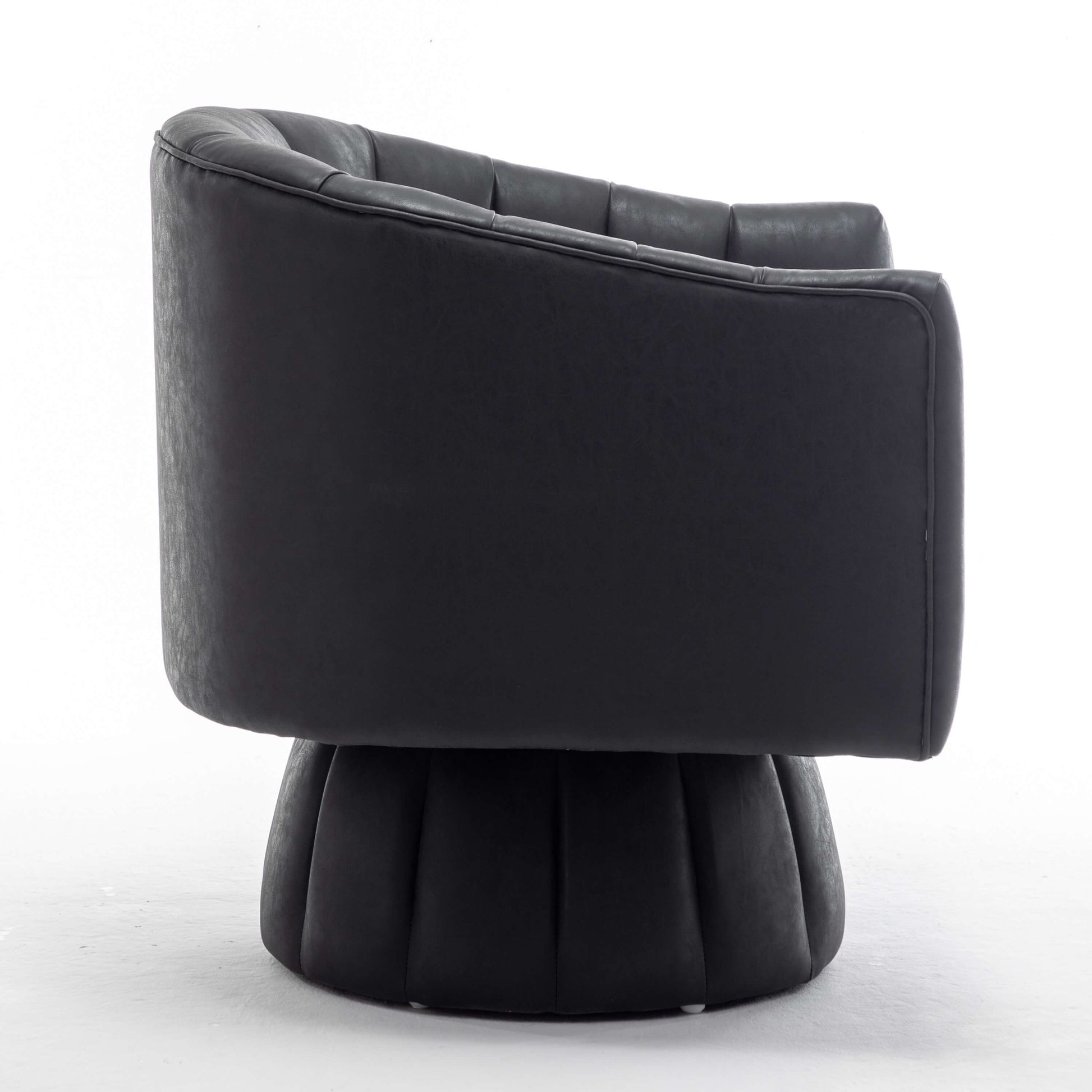 SEYNAR Mid-Century Swivel PU Leather Tufted Round Accent Barrel Chair