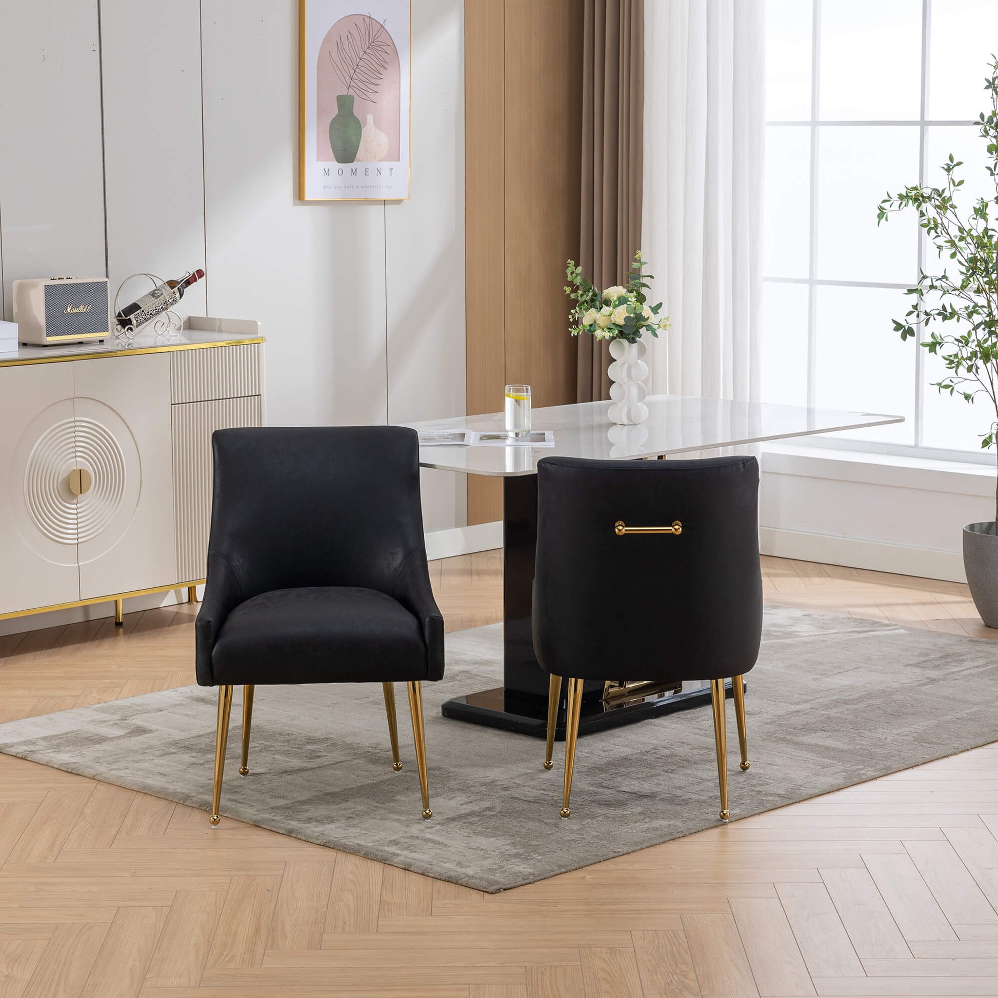 SEYNAR Modern Glam PU Leather Dining Chair or Vanity Chair Set of 2/4/6 with Rear Handle
