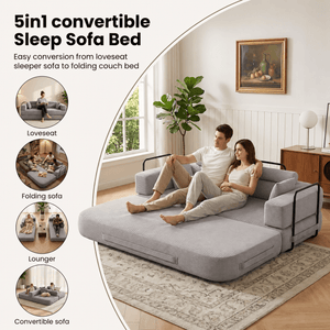 SEYNAR Corduroy Folding Sofa Bed, Memory Foam Compressed Sleeper Couch No Assembly