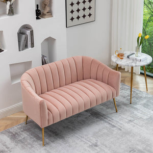 SEYNAR Modern Glam Comfy 50" Metal Legs Curved Sofa 2 Seaters Loveseat with Tufted Back