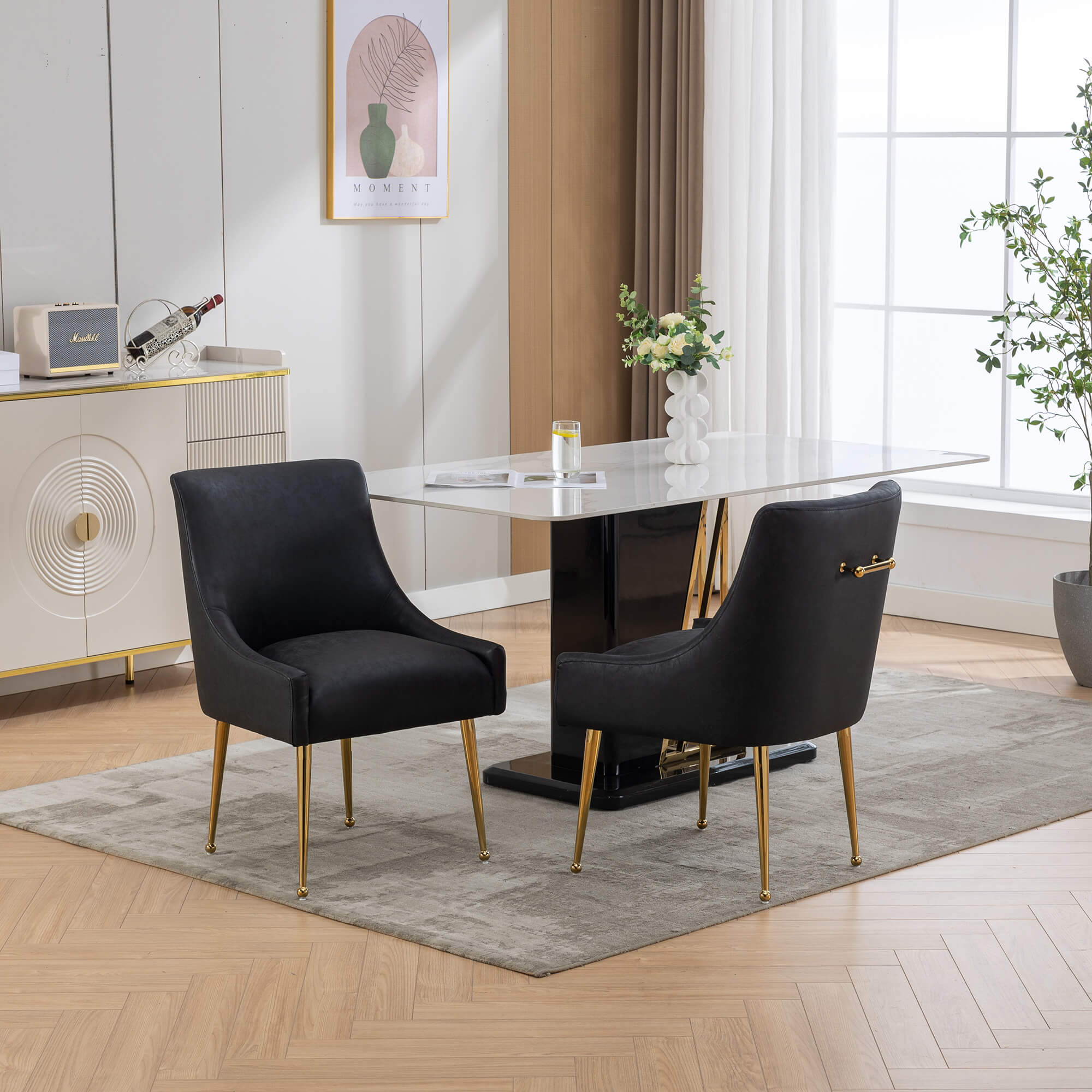 SEYNAR Modern Glam PU Leather Dining Chair or Vanity Chair Set of 2/4/6 with Rear Handle