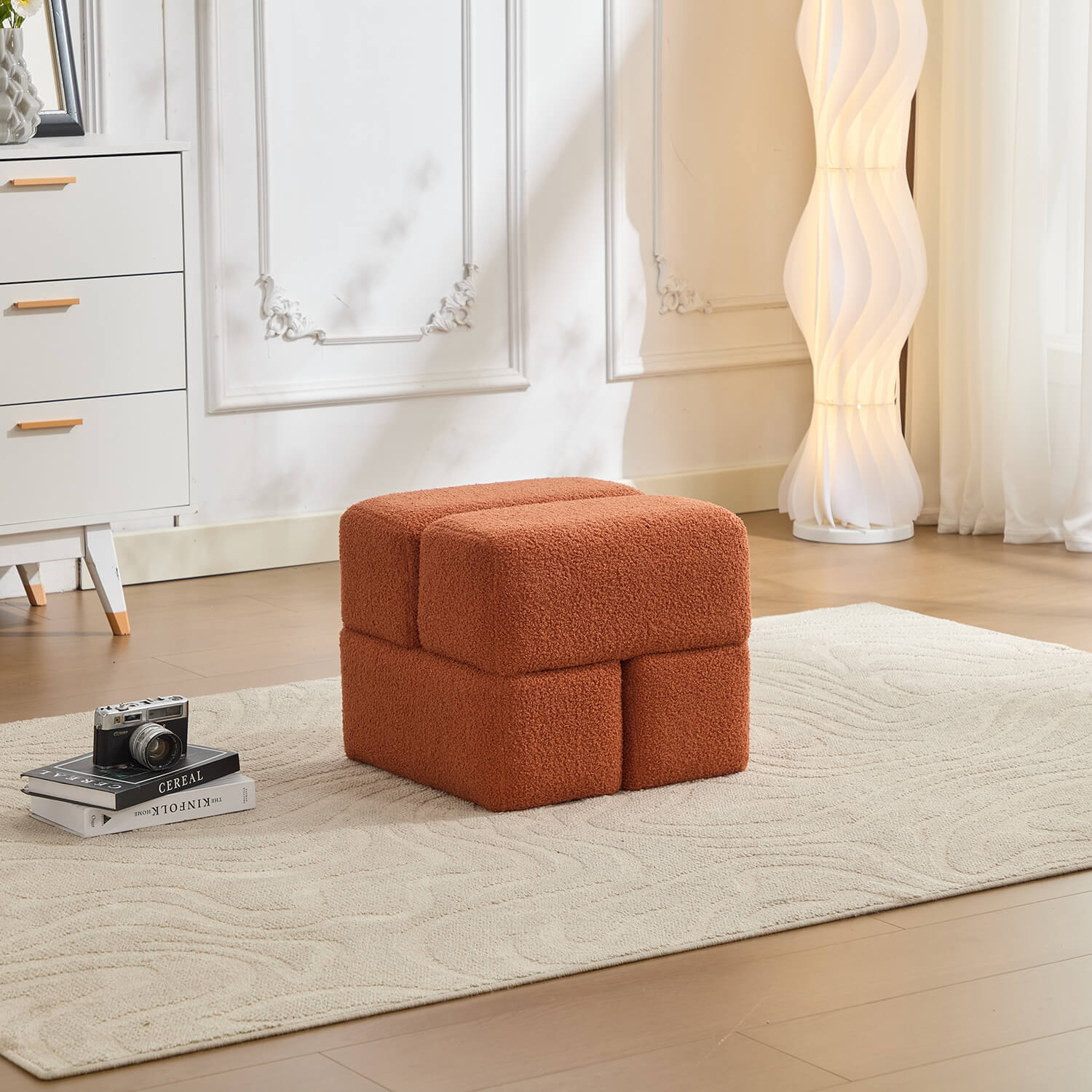 SEYNAR Modern 16.5''Faux Sherpa Square  Cube Otttoman