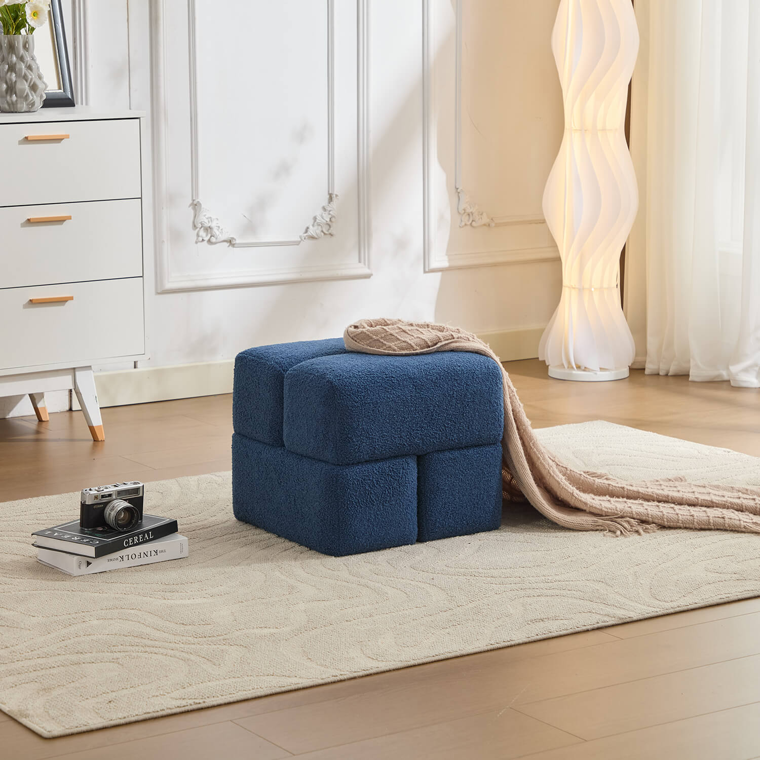 SEYNAR Modern 16.5''Faux Sherpa Square  Cube Otttoman