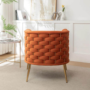 SEYNAR Mid-Century Modern Velvet Barrel Accent Chair, Round Upholstered Living Room Chair with Gold Finish Metal Base(Single/Set of 2)