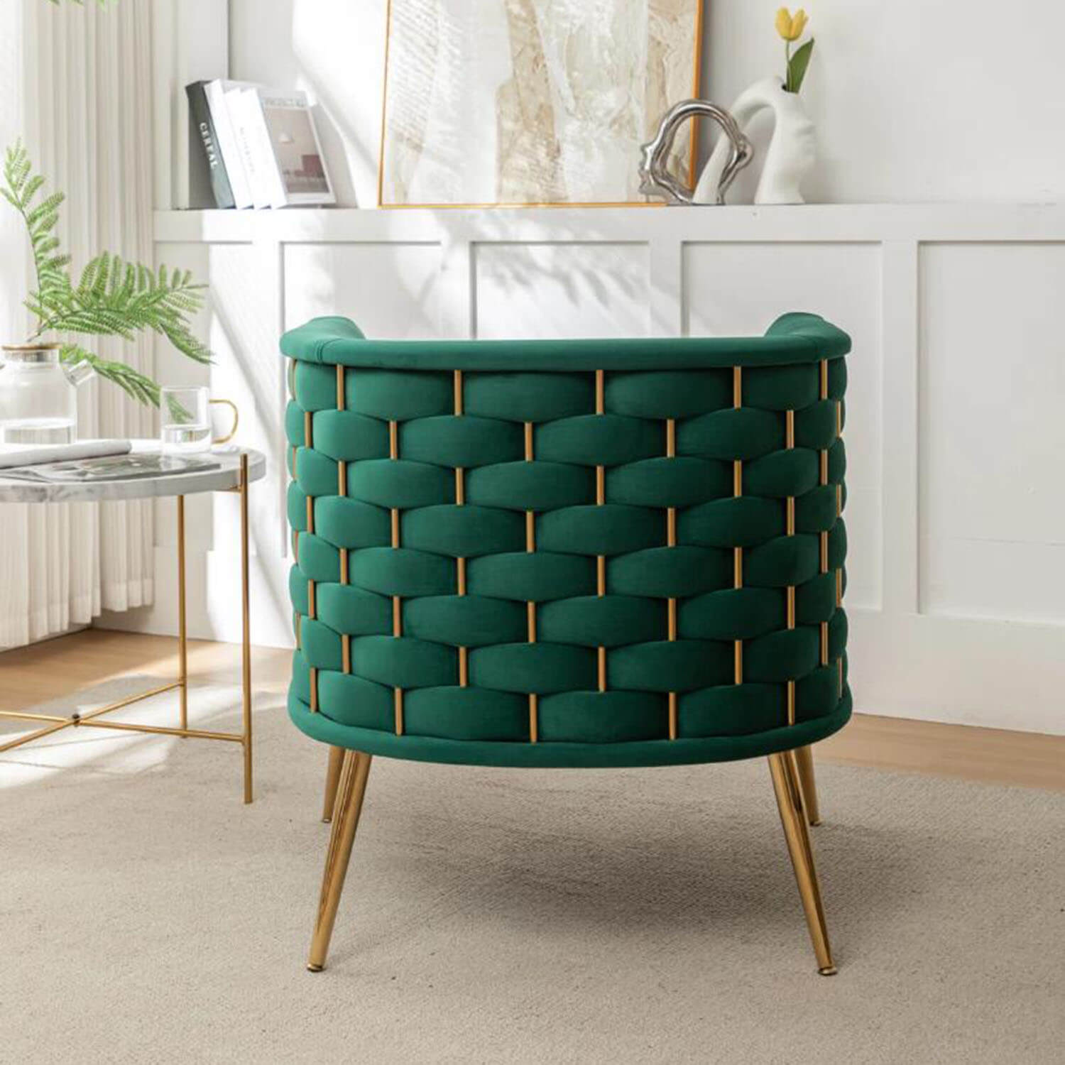 SEYNAR Mid-Century Modern Velvet Barrel Accent Chair, Round Upholstered Living Room Chair with Gold Finish Metal Base(Single/Set of 2)