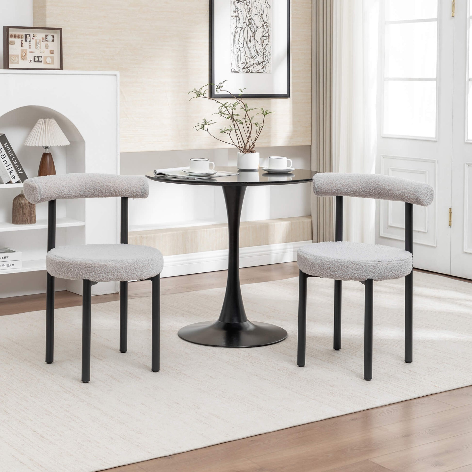 SEYNAR Modern Teddy Fabric Dining Chairs Set of 2/4/6, Minimalist Boucle Chairs