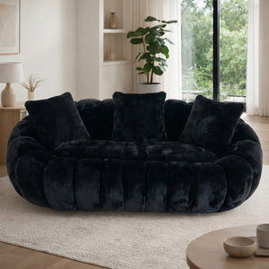 SEYNAR 75" Modern Loveseat Sofa with 3 Pillows, Cozy Faux Fur Double Couch for Living Room