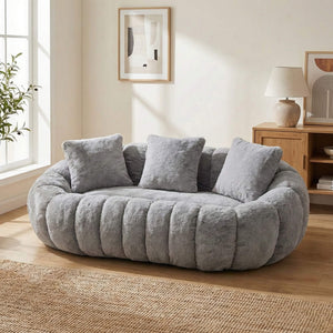 SEYNAR 75" Modern Loveseat Sofa with 3 Pillows, Cozy Faux Fur Double Couch for Living Room