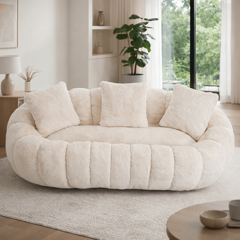 SEYNAR 75" Modern Loveseat Sofa with 3 Pillows, Cozy Faux Fur Double Couch for Living Room