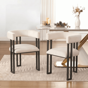 SEYNAR Modern Velvet Dining Chairs Set of 2, Curved Barrel Back Upholstered Armchairs with Black Metal Frame for Dining Room