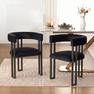 SEYNAR Modern Velvet Dining Chairs Set of 2, Curved Barrel Back Upholstered Armchairs with Black Metal Frame for Dining Room