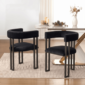 SEYNAR Modern Velvet Dining Chairs Set of 2, Curved Barrel Back Upholstered Armchairs with Black Metal Frame for Dining Room