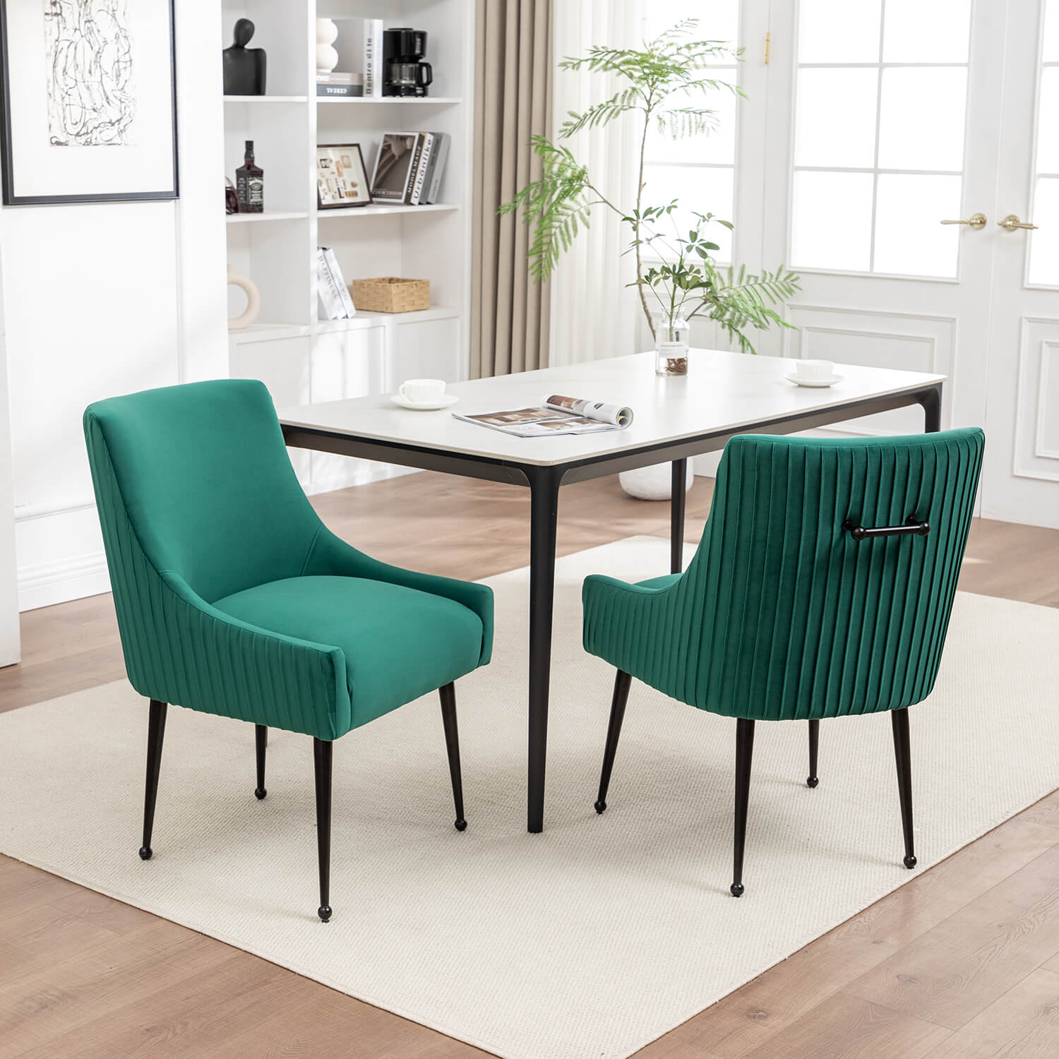 SEYNAR Modern Glam Velvet Black Metal Legs Dining Chair or Vanity Chair Set of 2/4/6 with Rear Handle