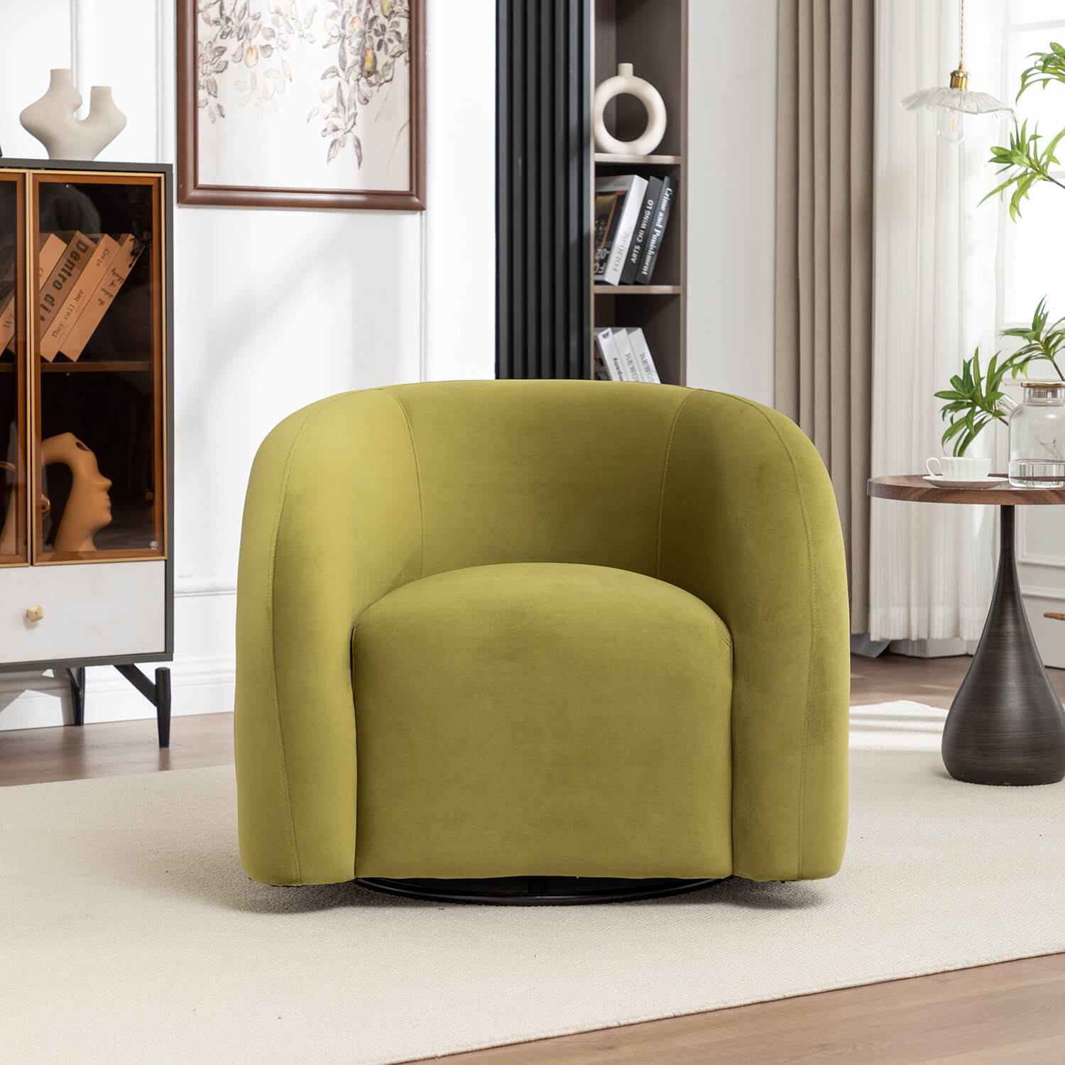 SEYNAR Modern Glam Velvet 360 Degree Swivel Accent Armchair with Tufted Back
