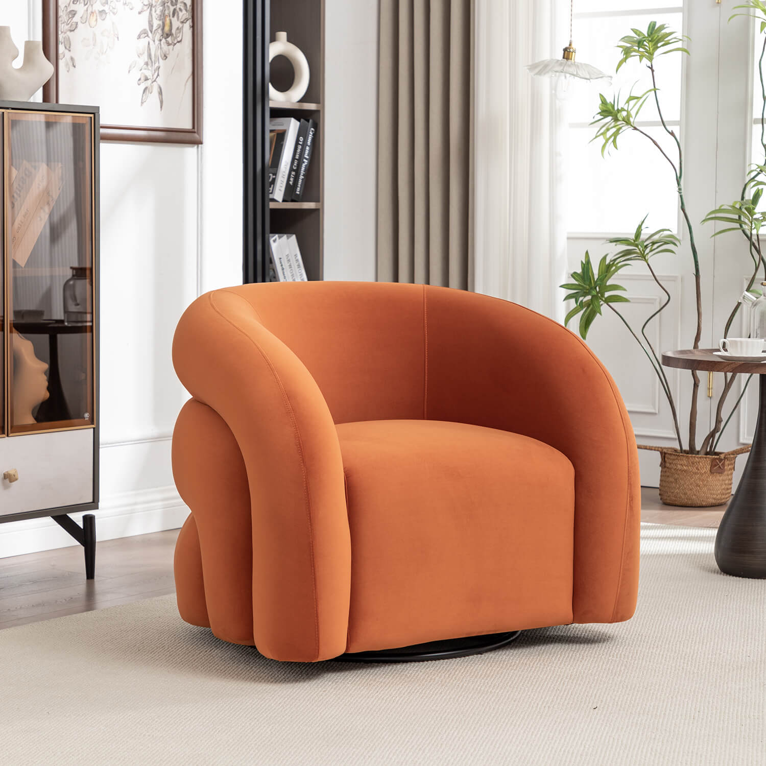 SEYNAR Modern Glam Velvet 360 Degree Swivel Accent Armchair with Tufted Back