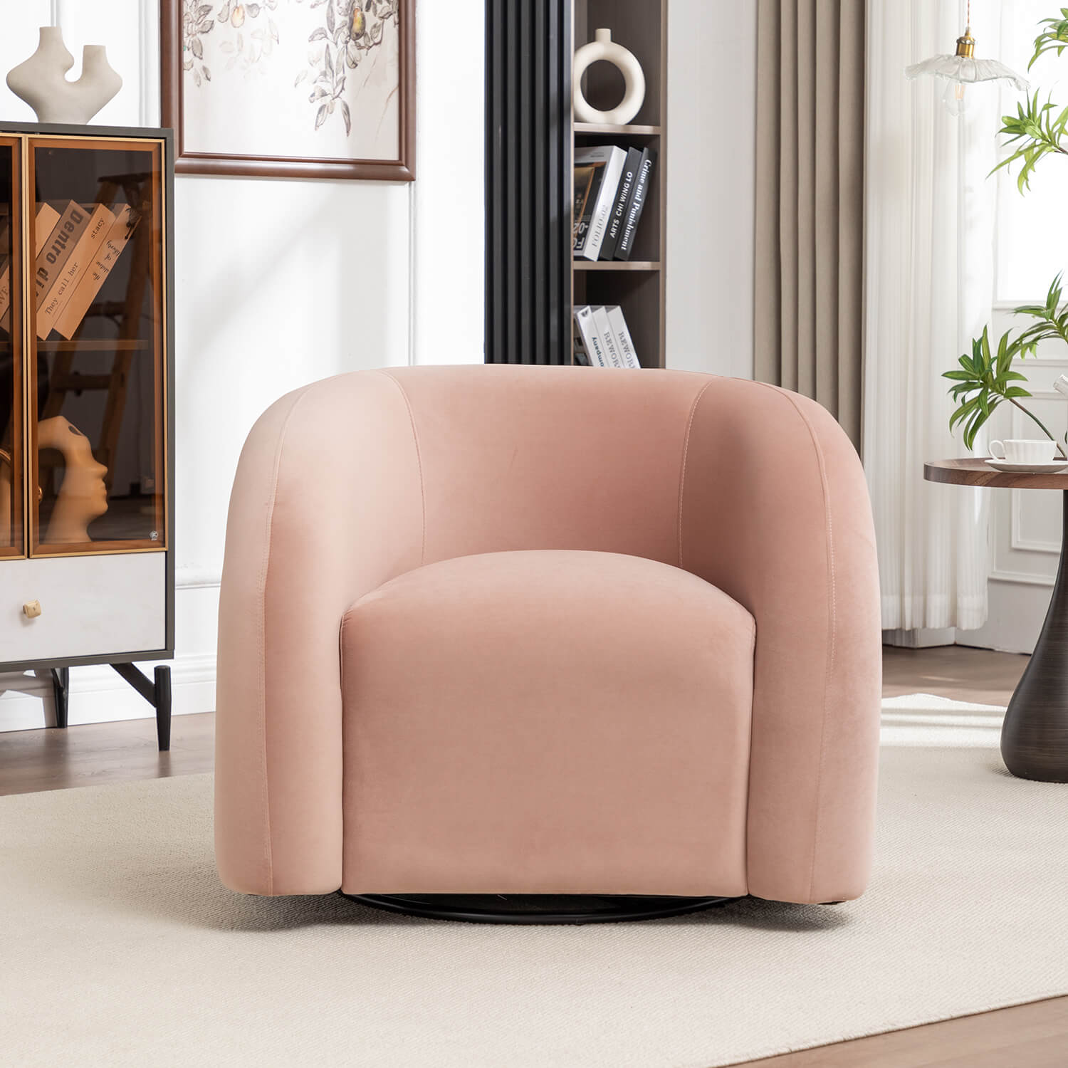 SEYNAR Modern Glam Velvet 360 Degree Swivel Accent Armchair with Tufted Back