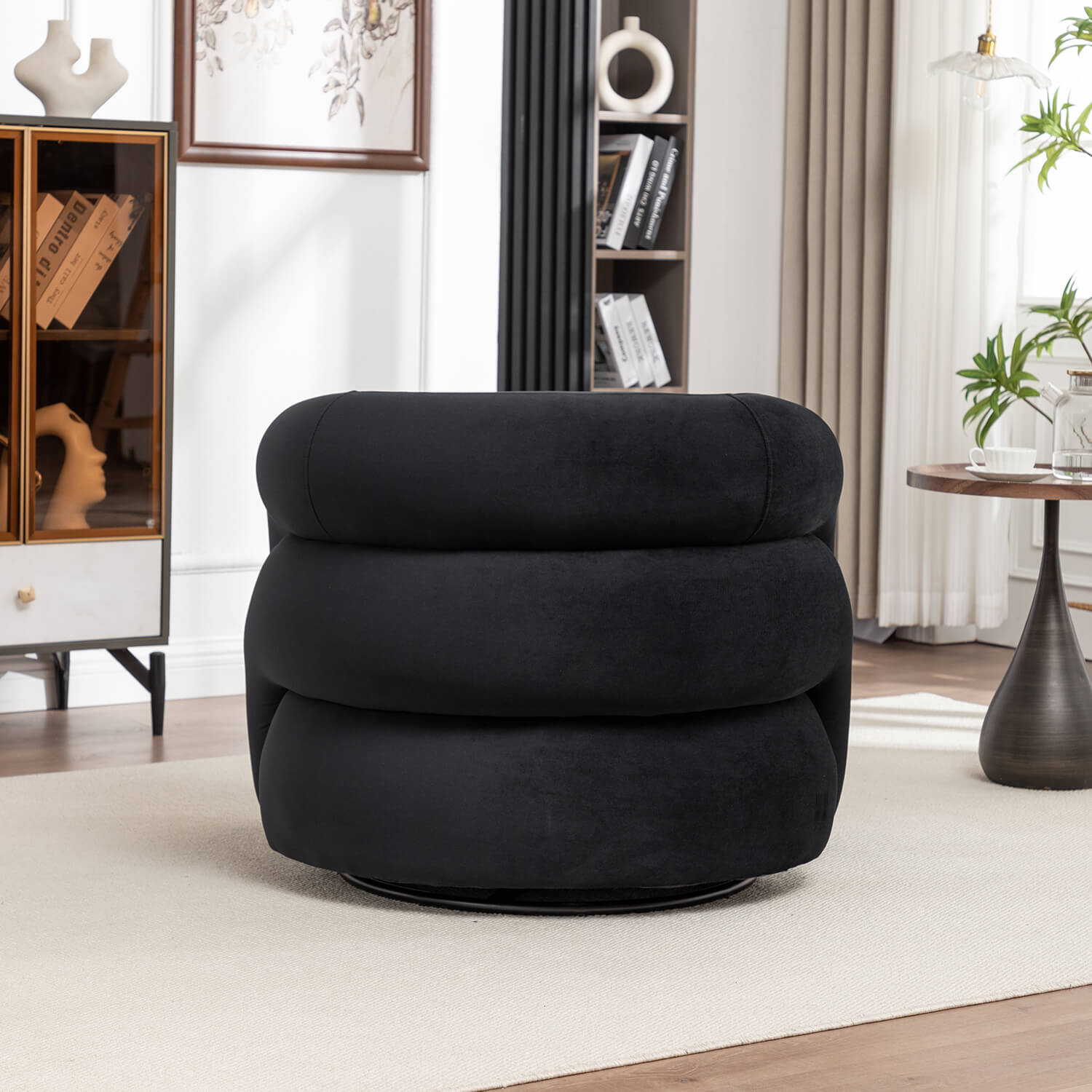 SEYNAR Modern Glam Velvet 360 Degree Swivel Accent Armchair with Tufted Back