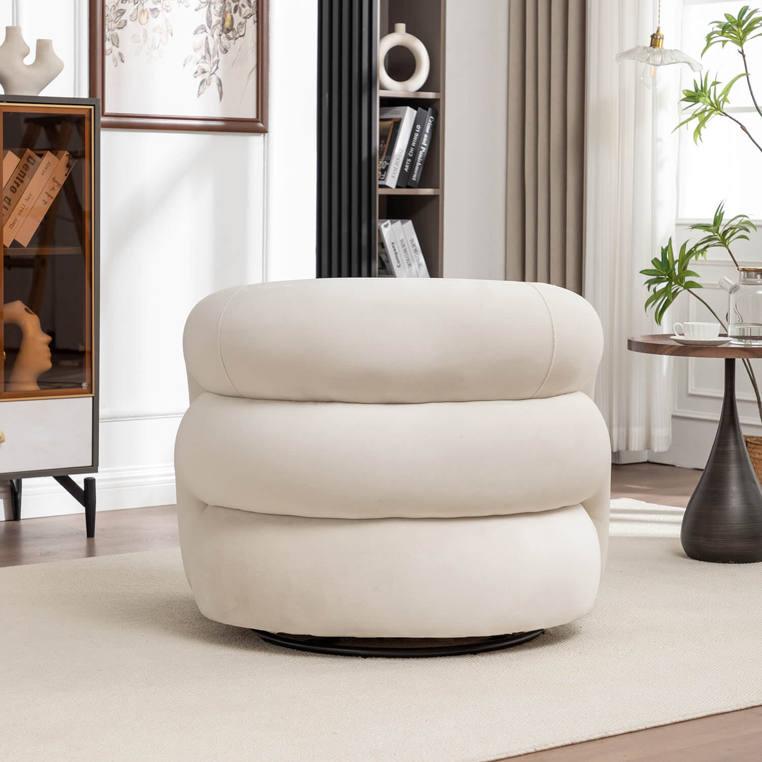 SEYNAR Modern Glam Velvet 360 Degree Swivel Accent Armchair with Tufted Back
