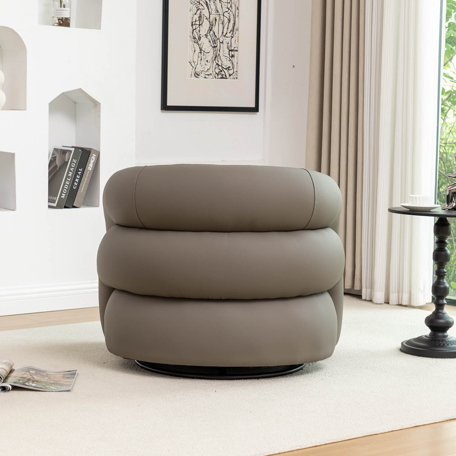 SEYNAR Modern Glam PU Leather 360 Degree Swivel Accent Armchair with Metal Base