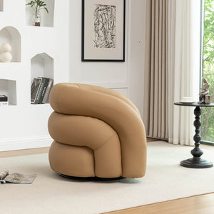 SEYNAR Modern Glam PU Leather 360 Degree Swivel Accent Armchair with Metal Base