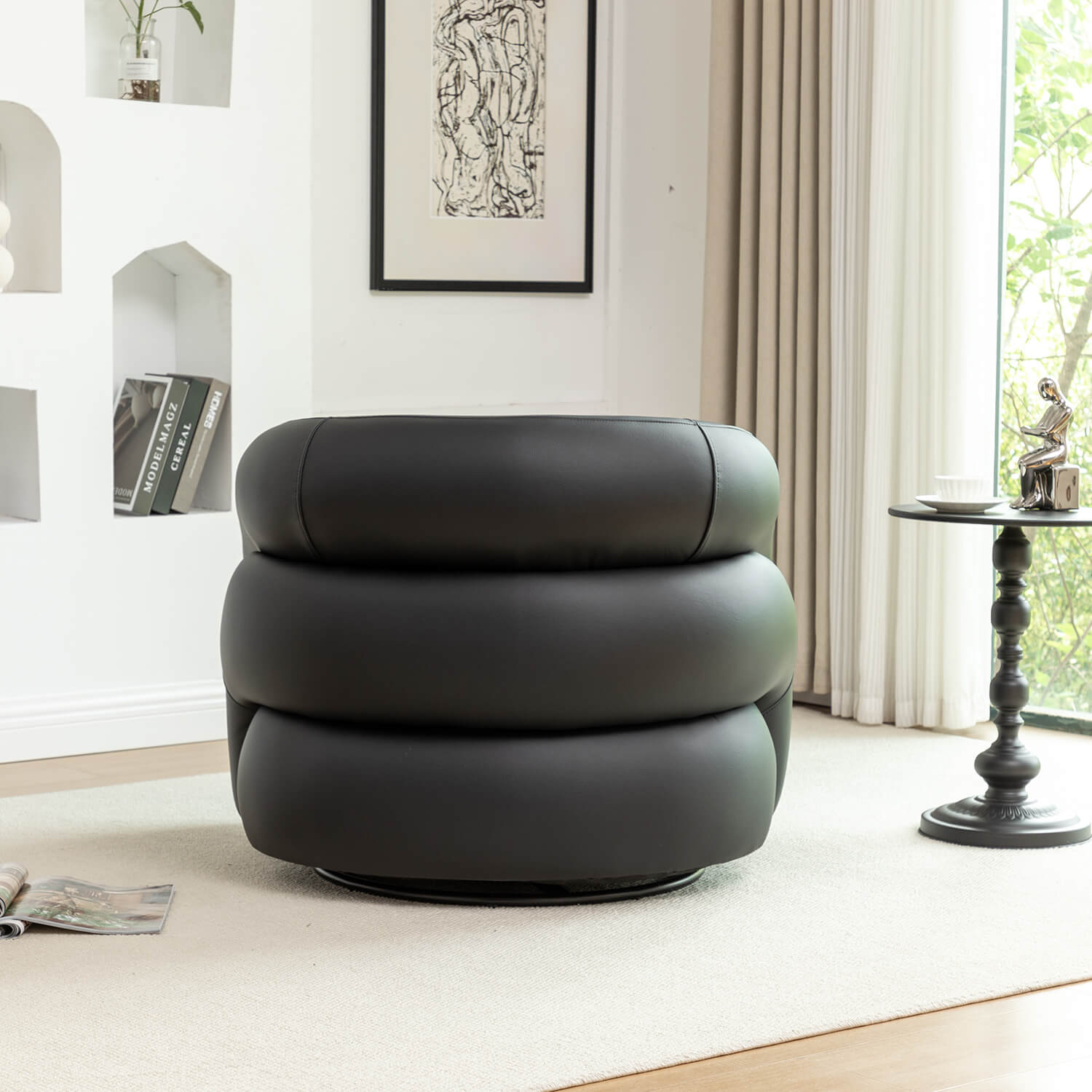 SEYNAR Modern Glam PU Leather 360 Degree Swivel Accent Armchair with Metal Base