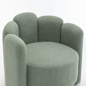 SEYNAR Modern Glam Faux Sherpa Upholstered Round Accent Chair with Flower Shaped Back Design(Single/Set of 2)