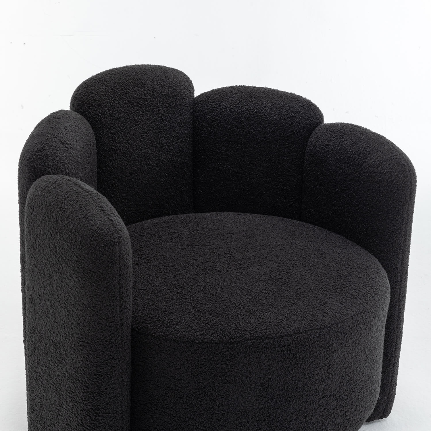 SEYNAR Modern Glam Faux Sherpa Upholstered Round Accent Chair with Flower Shaped Back Design(Single/Set of 2)