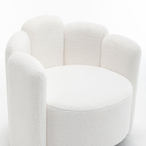 SEYNAR Modern Glam Faux Sherpa Upholstered Round Accent Chair with Flower Shaped Back Design(Single/Set of 2)