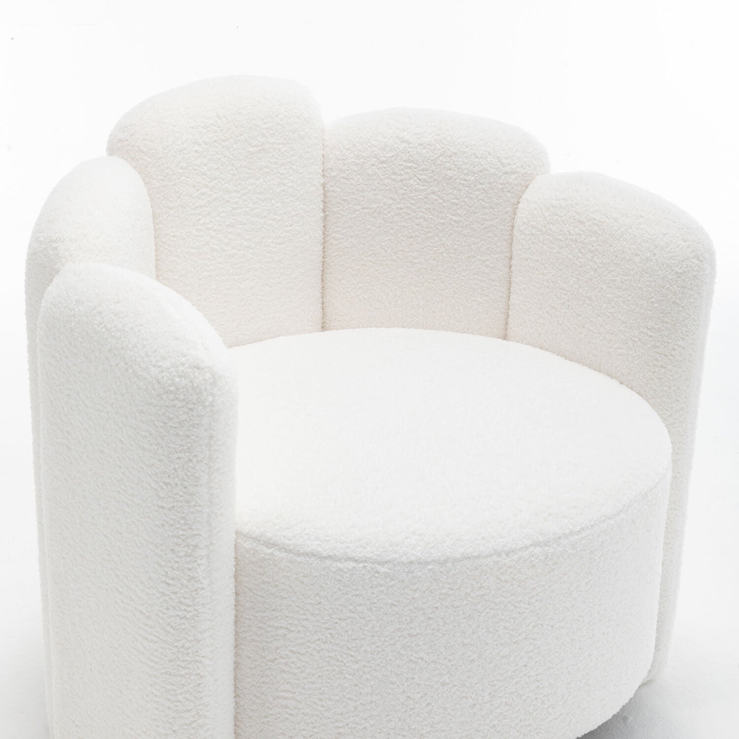 SEYNAR Modern Glam Faux Sherpa Upholstered Round Accent Chair with Flower Shaped Back Design(Single/Set of 2)
