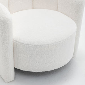 SEYNAR Modern Glam Faux Sherpa Upholstered Round Accent Chair with Flower Shaped Back Design(Single/Set of 2)