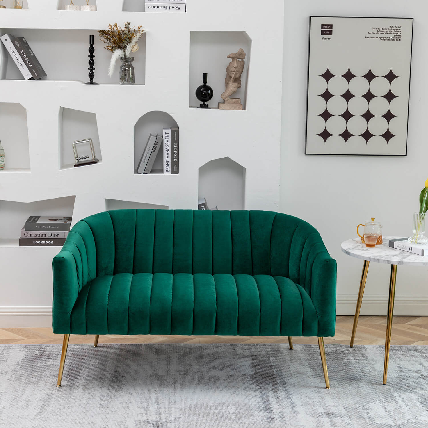 SEYNAR Modern Glam Comfy 50" Metal Legs Curved Sofa 2 Seaters Loveseat with Tufted Back