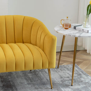 SEYNAR Modern Glam Comfy 50" Metal Legs Curved Sofa 2 Seaters Loveseat with Tufted Back