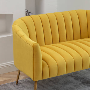 SEYNAR Modern Glam Comfy 50" Metal Legs Curved Sofa 2 Seaters Loveseat with Tufted Back