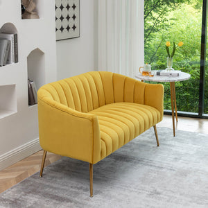 SEYNAR Modern Glam Comfy 50" Metal Legs Curved Sofa 2 Seaters Loveseat with Tufted Back