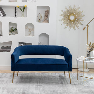 SEYNAR Modern 51'' Velvet Tufted Loveseat Open Back with Golden Metal Legs