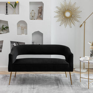 SEYNAR Modern 51'' Velvet Tufted Loveseat Open Back with Golden Metal Legs