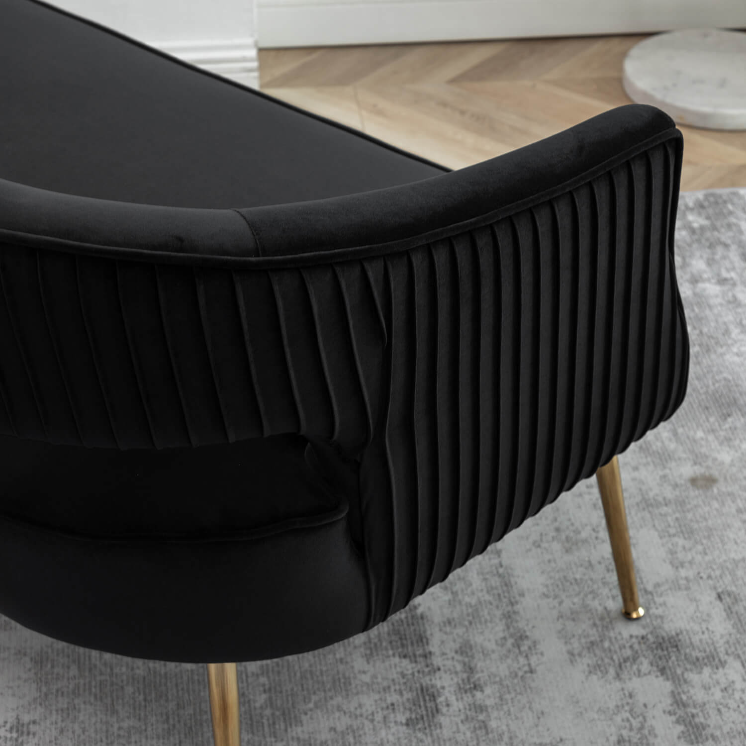 SEYNAR Modern 51'' Velvet Tufted Loveseat Open Back with Golden Metal Legs