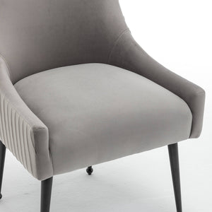 SEYNAR Modern Glam Velvet Black Metal Legs Dining Chair or Vanity Chair Set of 2/4/6 with Rear Handle
