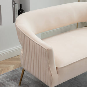 SEYNAR Modern 51'' Velvet Tufted Loveseat Open Back with Golden Metal Legs
