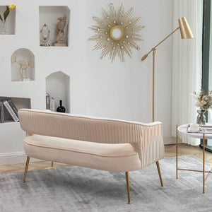 SEYNAR Modern 51'' Velvet Tufted Loveseat Open Back with Golden Metal Legs