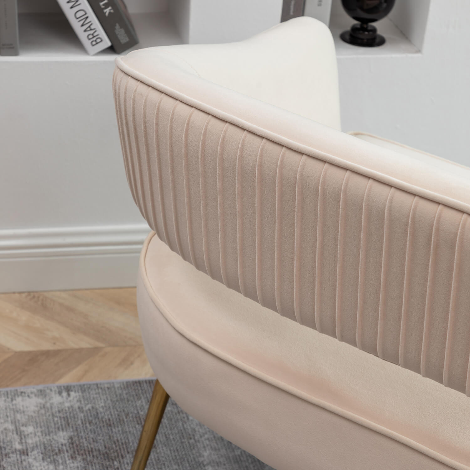 SEYNAR Modern 51'' Velvet Tufted Loveseat Open Back with Golden Metal Legs