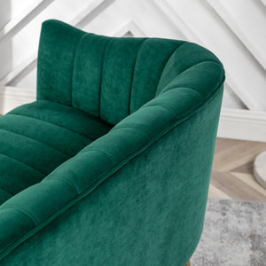 SEYNAR Modern 51'' Velvet Tufted Loveseat Open Back with Golden Metal Legs