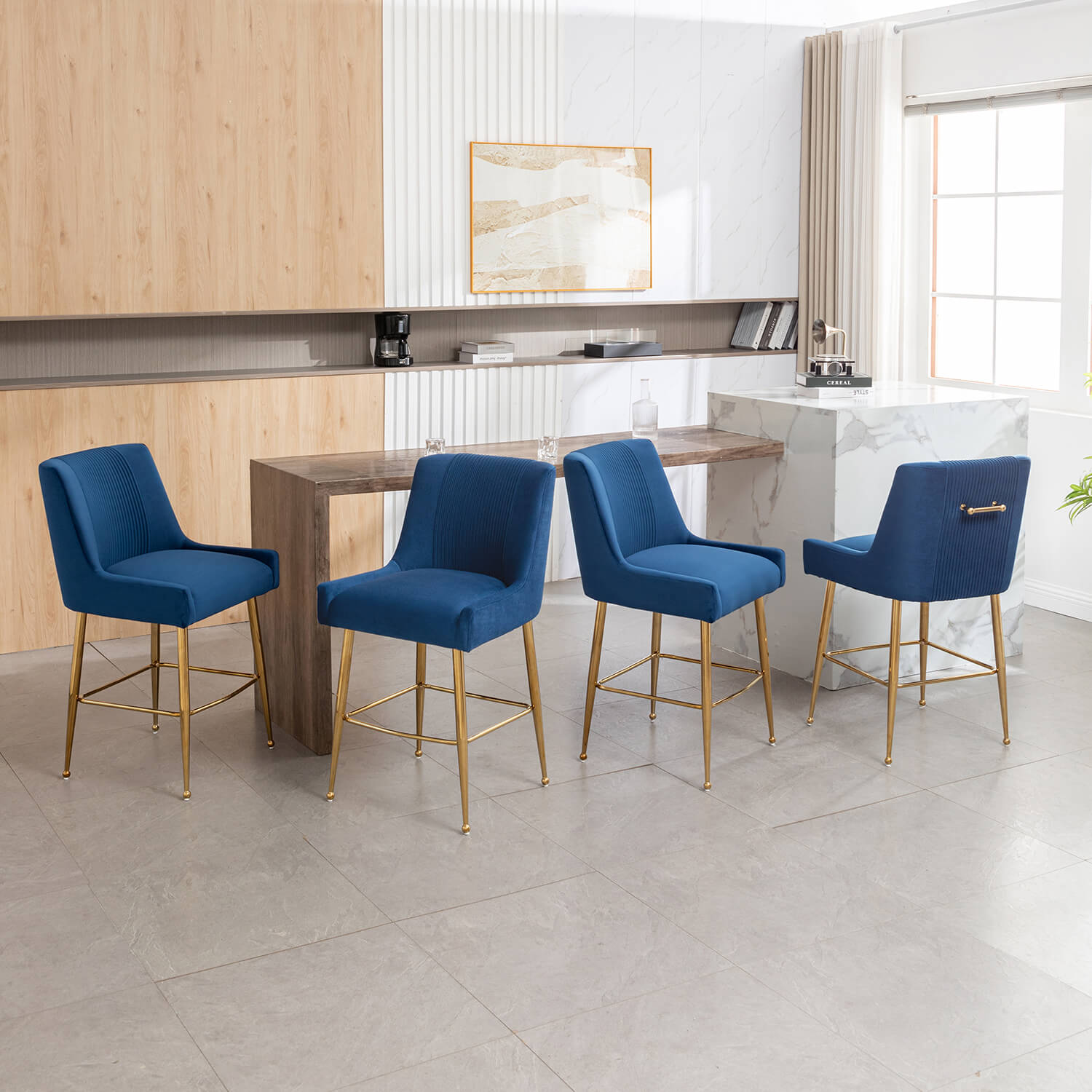SEYNAR Modern Velvet 39'' H Metal Leg Counter or Bar Stools Set of 2/4