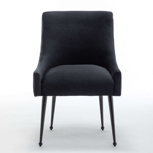 SEYNAR Modern Glam Velvet Black Metal Legs Dining Chair or Vanity Chair Set of 2/4/6 with Rear Handle