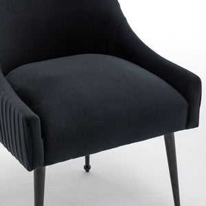 SEYNAR Modern Glam Velvet Black Metal Legs Dining Chair or Vanity Chair Set of 2/4/6 with Rear Handle