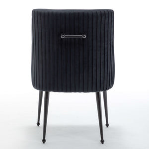SEYNAR Modern Glam Velvet Black Metal Legs Dining Chair or Vanity Chair Set of 2/4/6 with Rear Handle