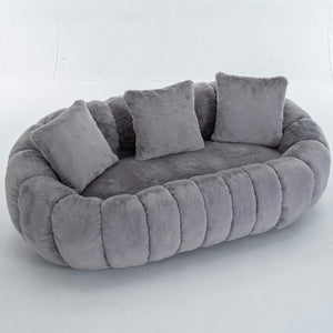 SEYNAR 75" Modern Loveseat Sofa with 3 Pillows, Cozy Faux Fur Double Couch for Living Room